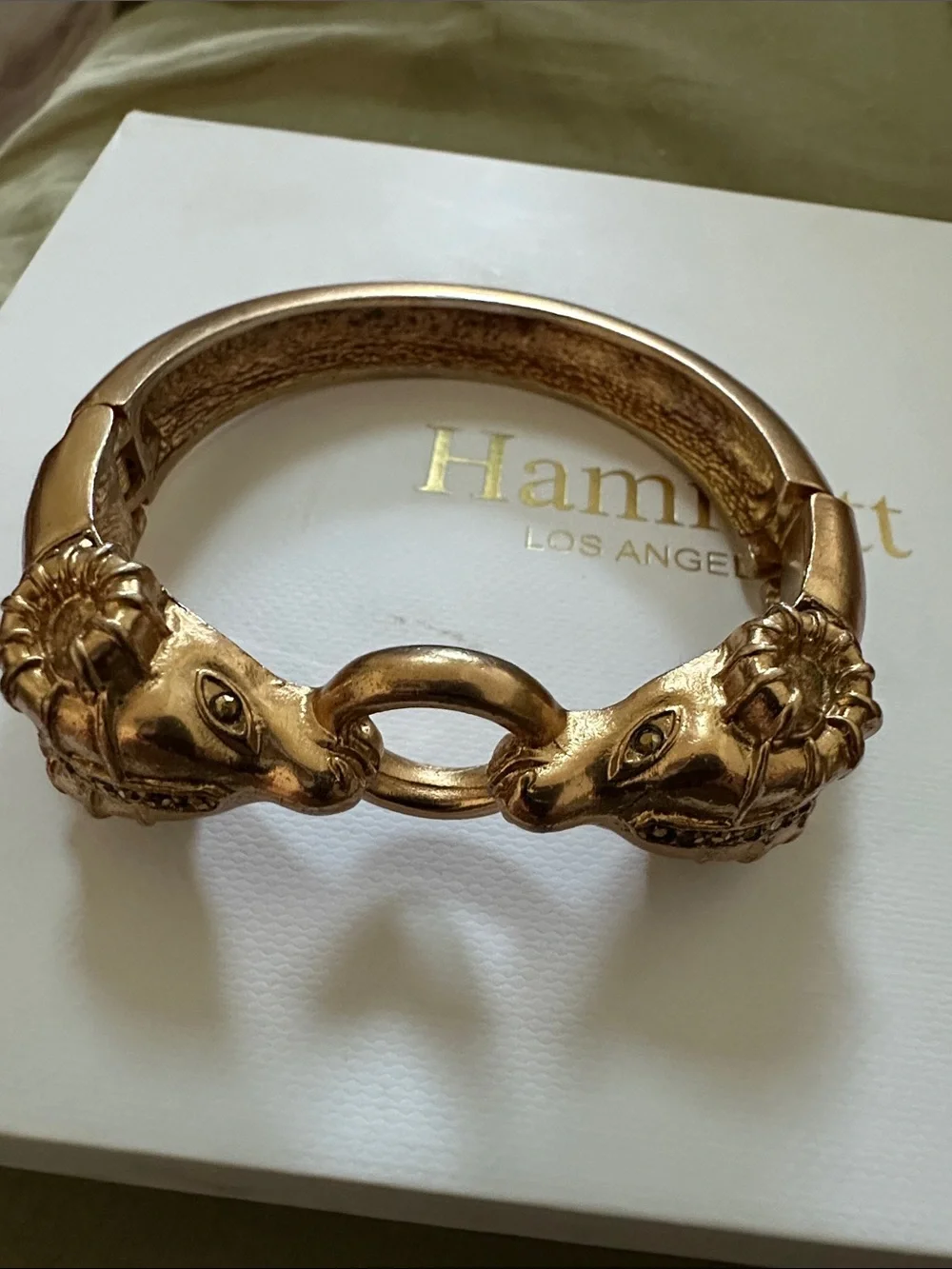 J. Crew double rams head bangle gold tone